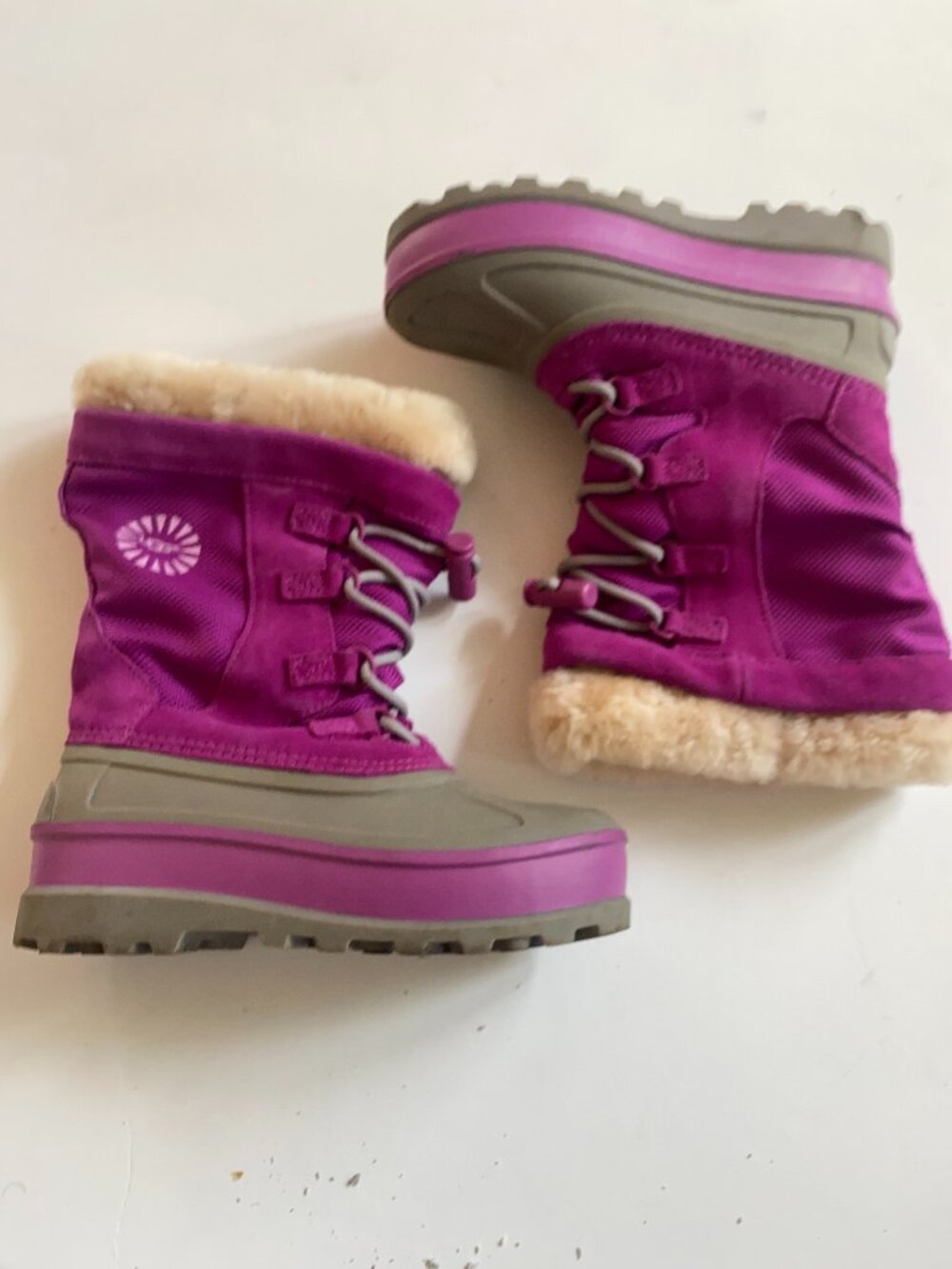 UGG Australia girl's size 2 Bobbey purple + grey winter snow boots w/liner EUC.